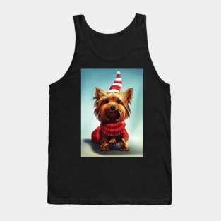 Christmas Yorkshire Terrier in a Festive hat and sweater Tank Top